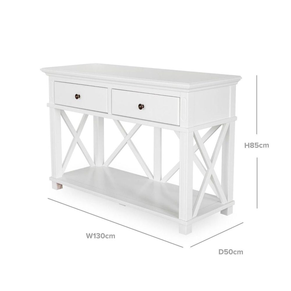 Sorrento Hamptons 130Cm 2 Drawer Console White