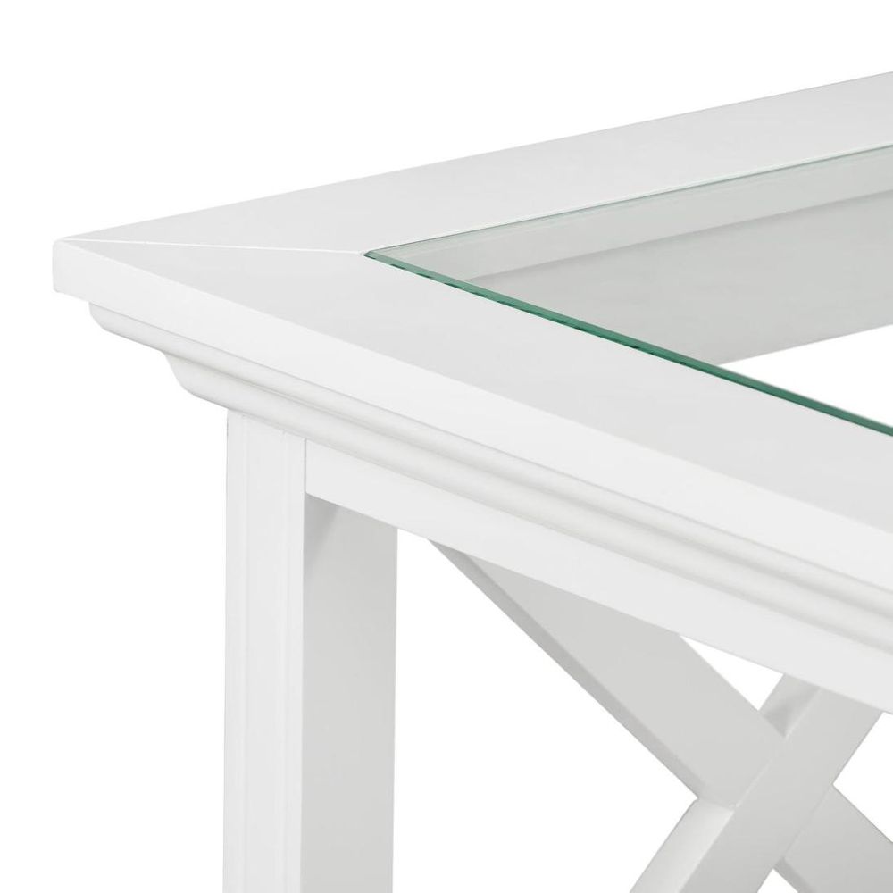 Sorrento Hamptons Square Side Table W/ Glass Top White