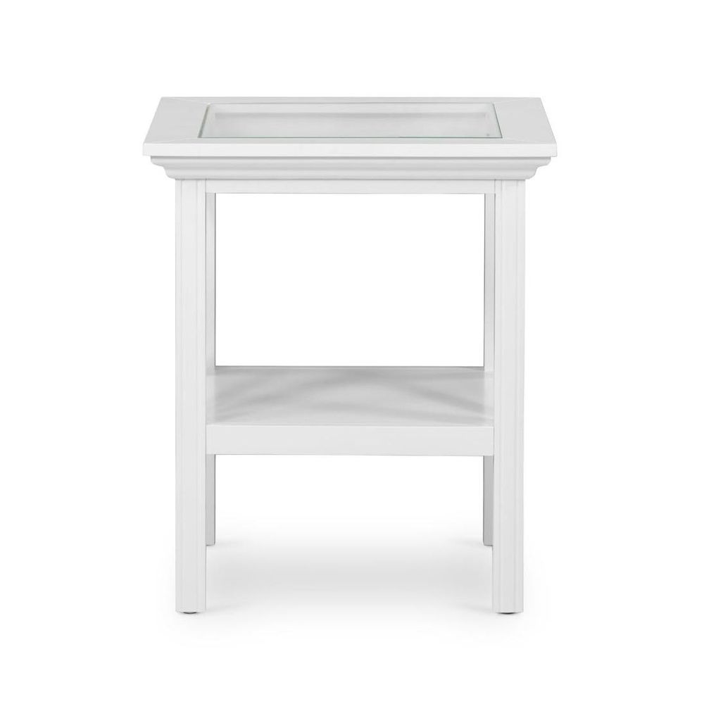 Sorrento Hamptons Square Side Table W/ Glass Top White
