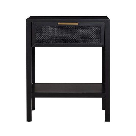 Santorini Hamptons Timber/Rattan Bedside Table Black