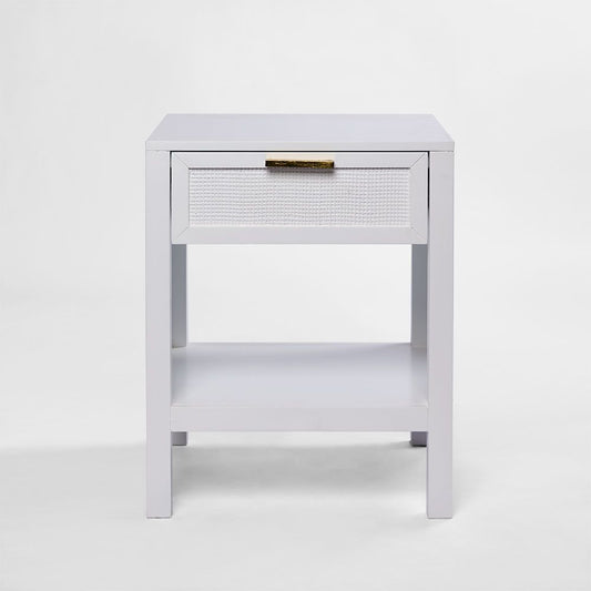 Santorini Hamptons Timber/Rattan Bedside Table White