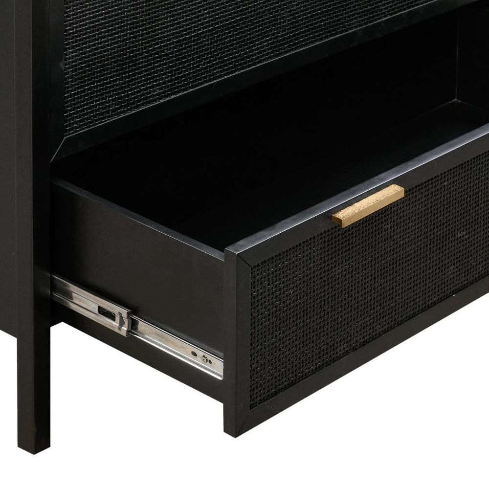 Santorini Hamptons 3 Drawer Timber/Rattan Dresser 100Cm Black