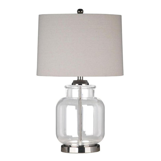 Regency Nickel And Glass Table Lamp With Natural Linen Shade