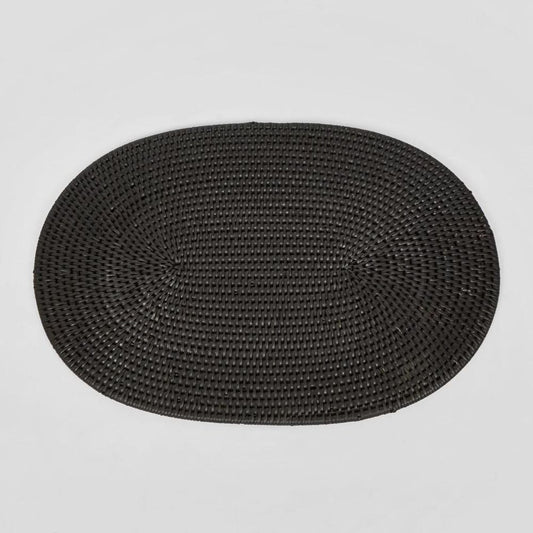 Paume Rattan Oval Placemat Black