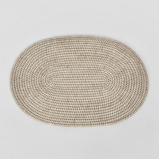 Paume Rattan Oval Placemat White Wash