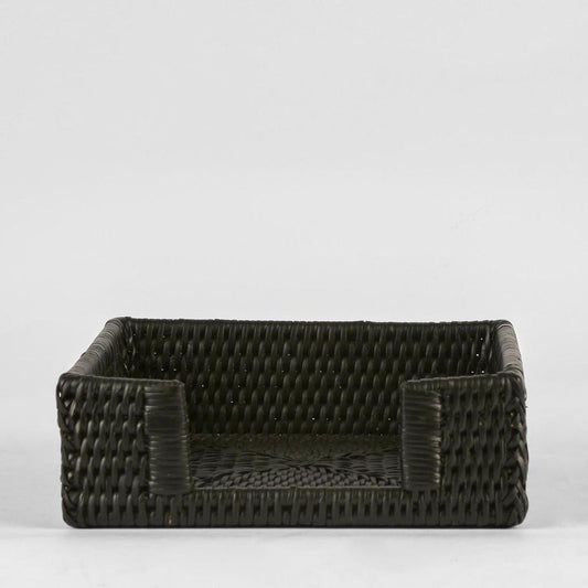 Paume Rattan Square Napkin Box Black