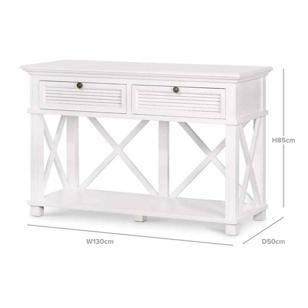 West Beach 2 Drawer Hamptons 130Cm Console White