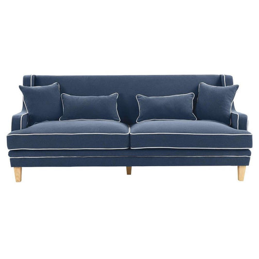 Bondi Hamptons 3 Seat Sofa Navy W/White Piping