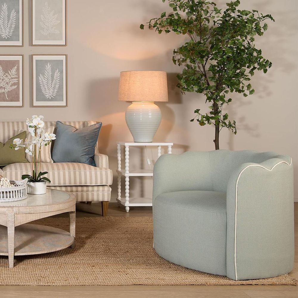 Camille Scallop Armchair Seafoam With White Piping