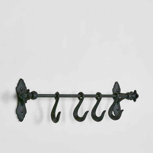 Provence Wall Rack W Hooks Black