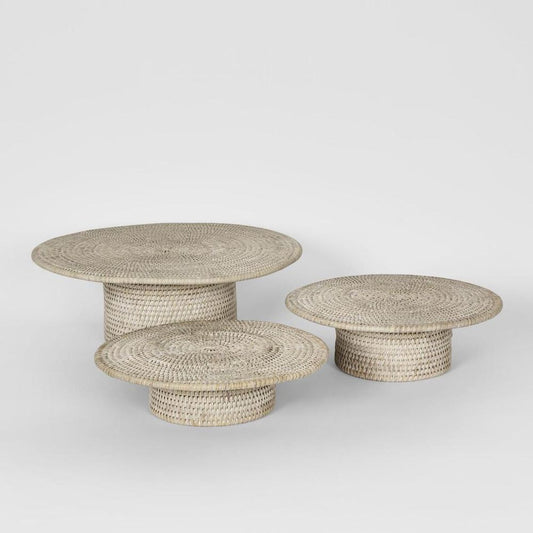 Paume Rattan Footed Stand Set 3 White Wash