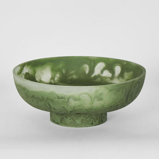 Idra Swirl Resin Serving Bowl On Stand Green