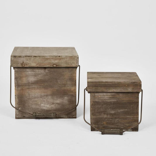 Wooden Box Lid & Hndles Set Of 2