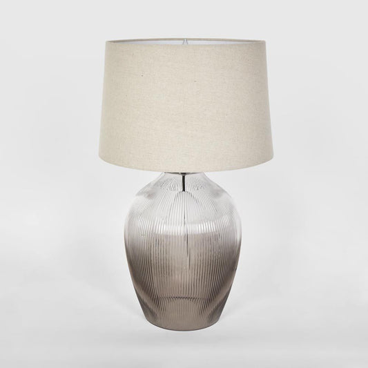 Misty Glass Table Lamp With Natural Linen Shade