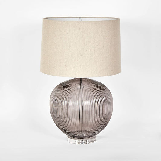 Linden Smoke Glass Table Lamp With Natural Linen Shade