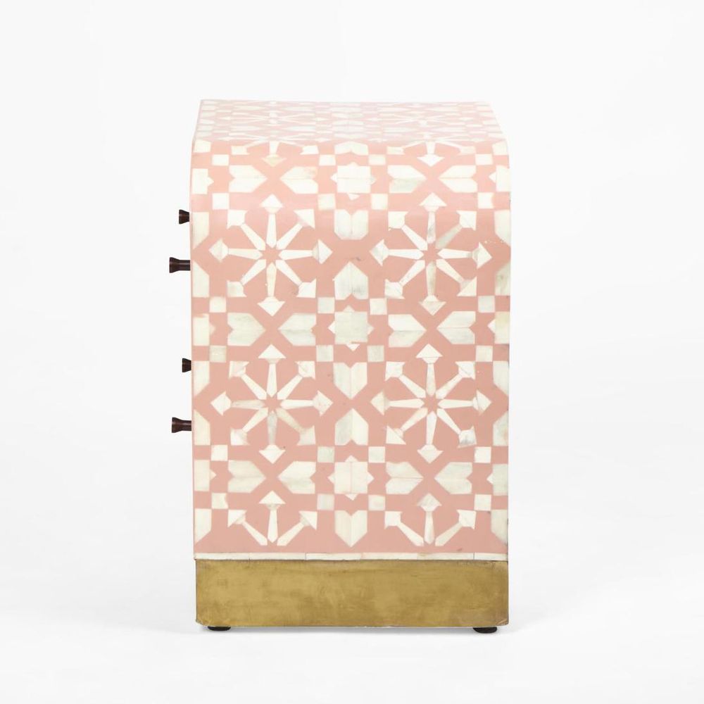 Adina Bone Inlay Bedside Table Peach/White
