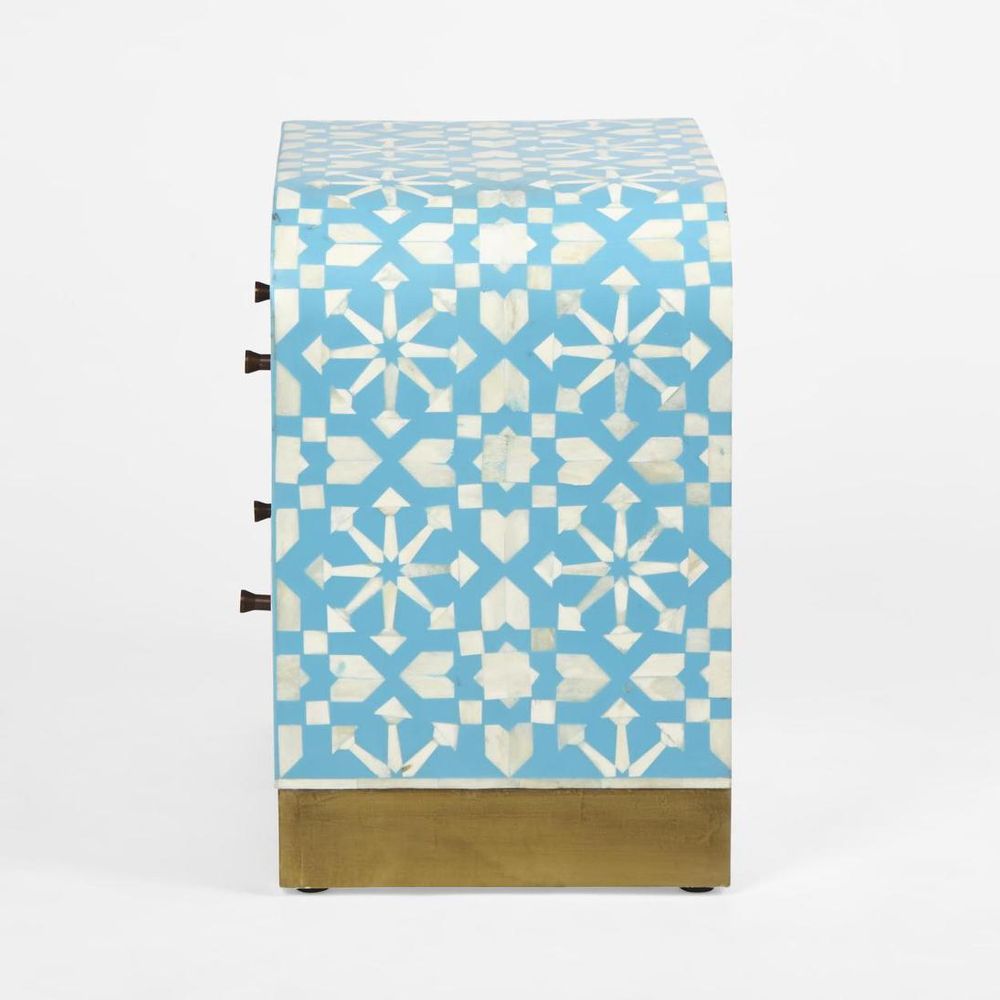 Adina Bone Inlay Bedside Table Aqua/White