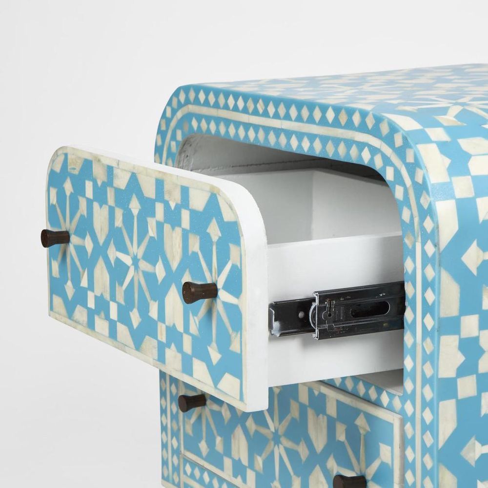 Adina Bone Inlay Bedside Table Aqua/White