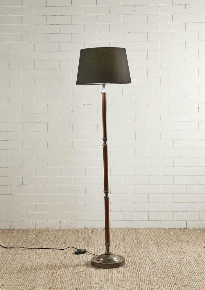 Brunswick Floor Lamp Base Silver With Timber- Base Only
