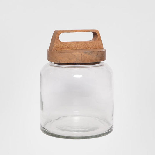 Glass Sorage Jar With Wood Lid Sml