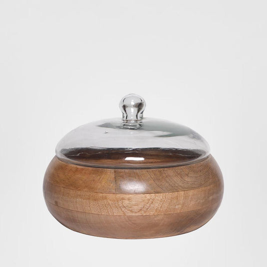 Wood Bowl With Glass Lid Sml