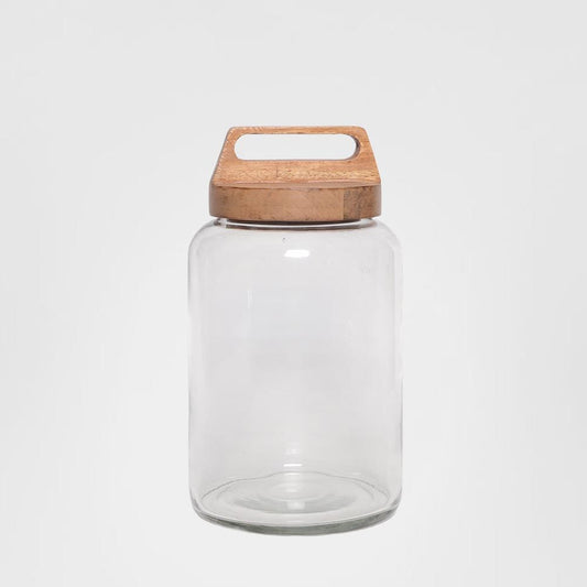 Glass Sorage Jar With Wood Lid Lge