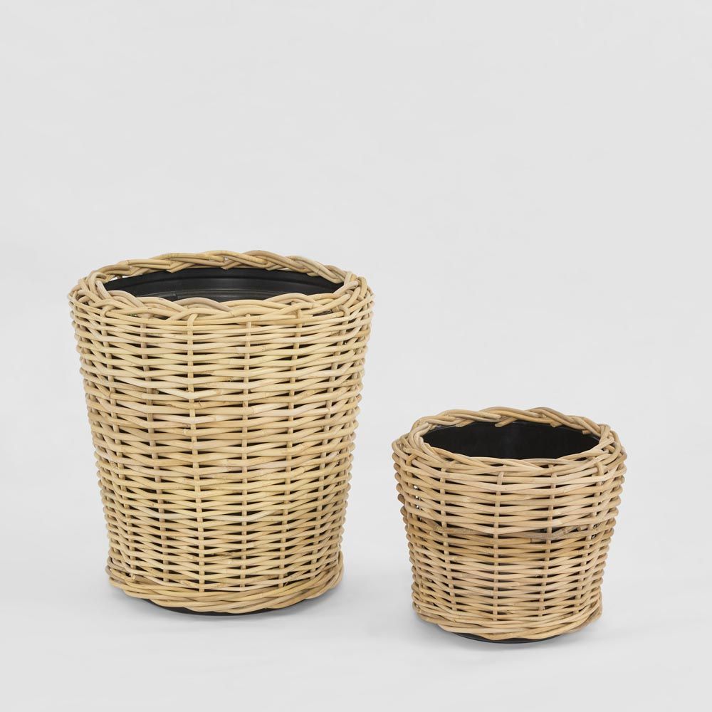 Round Rattan Basket Set Of 2 Natural