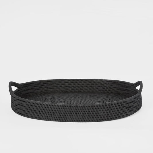 Paume Rattan Oval Serving Tray With Handles Black