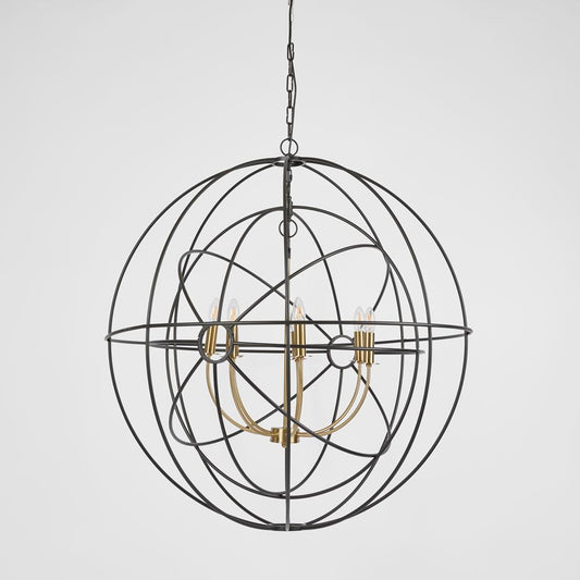 Large Black & Brass Iron Orb Pendant