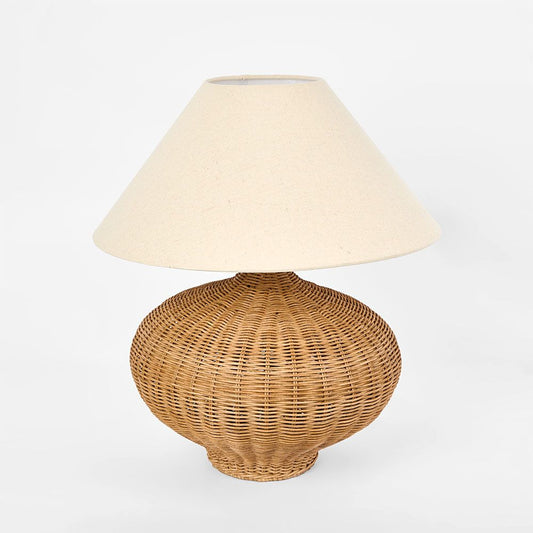 Dallas Rattan Table Lamp With Linen Shade