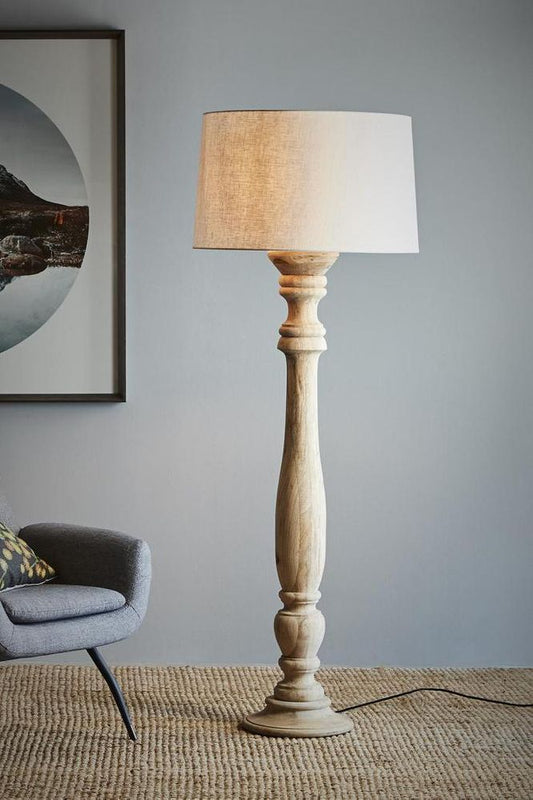 Candela Large - Natural - Turned Wood Candlestick Floor Lamp