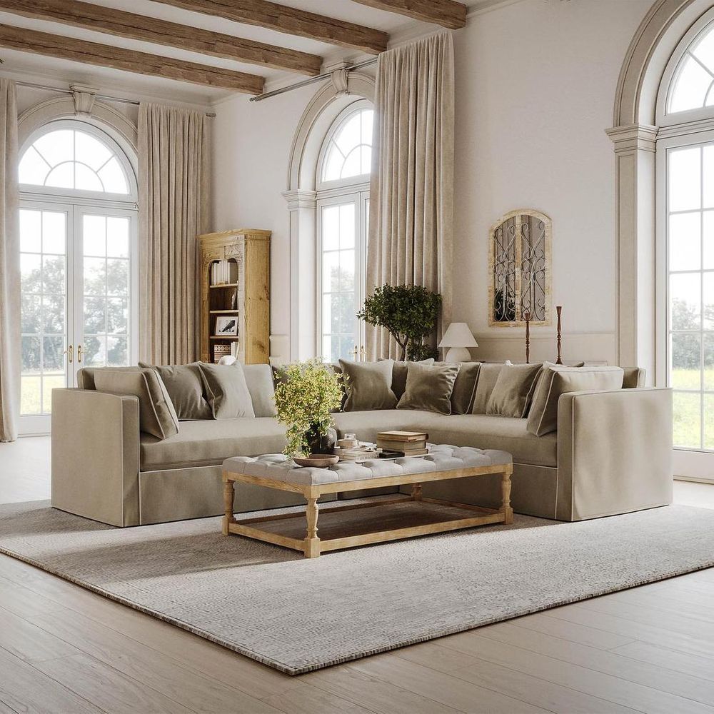 Marbella Modular Sofa Natural With White Piping - Left Facing