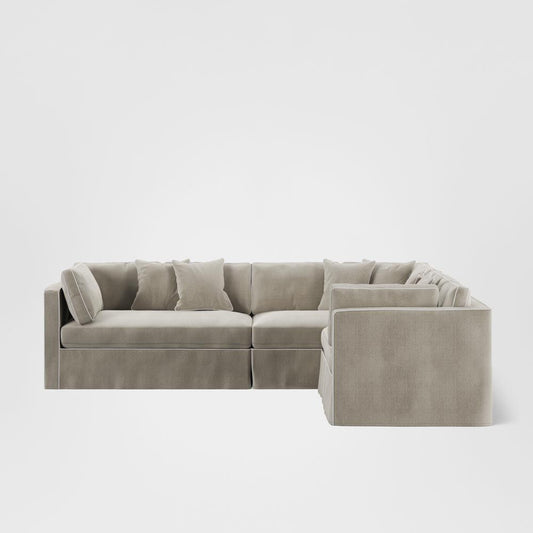 Marbella Modular Sofa Natural With White Piping - Right Facing