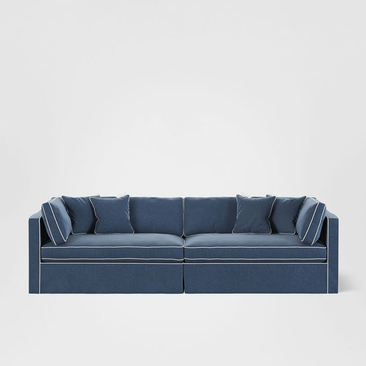 Marbella 4 Seat Sofa Navy W/White Piping