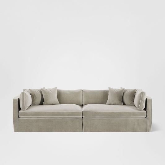 Marbella 4 Seat Sofa Natural With White Piping