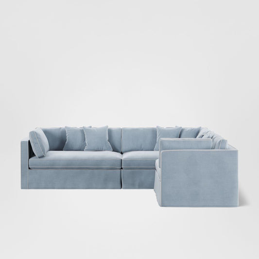 Marbella Reversible Chaise Sofa Beach W/White Piping