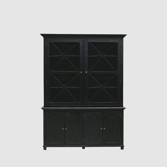 Sorrento Large Glass Door Hamptons Cabinet Black