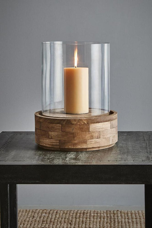 Amalfi Large - Dark Natural/Clear Glass - Glass And Wood Hurricane Lamp