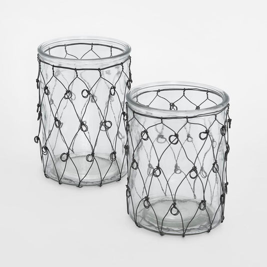 Wire Covered Candle Holder S/2