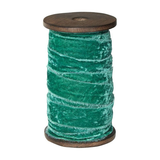 Fray Velvet Ribbon Emerald Green 10M