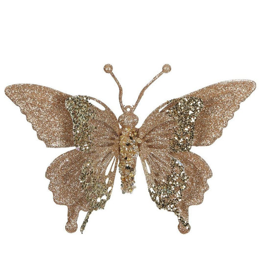 Sheena Glitter Clip On Butterfly Champagne