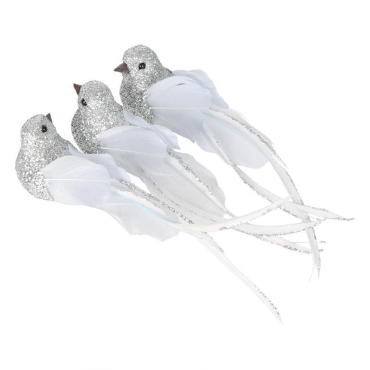 Glam Boxed Set Of Three Clip On Birds Silver
