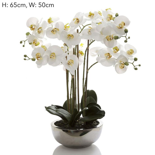 Phalaenopsis Real Touch In Silver Pot 50Cm White