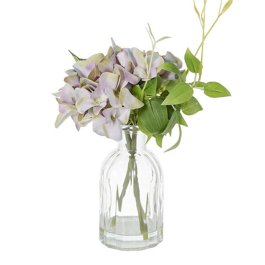 Hydrangea In Glass Vase Blue Lav 23Cm