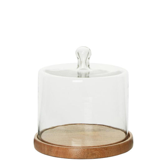 Lorna Glass Cloche Cake Cover With Wooden Base