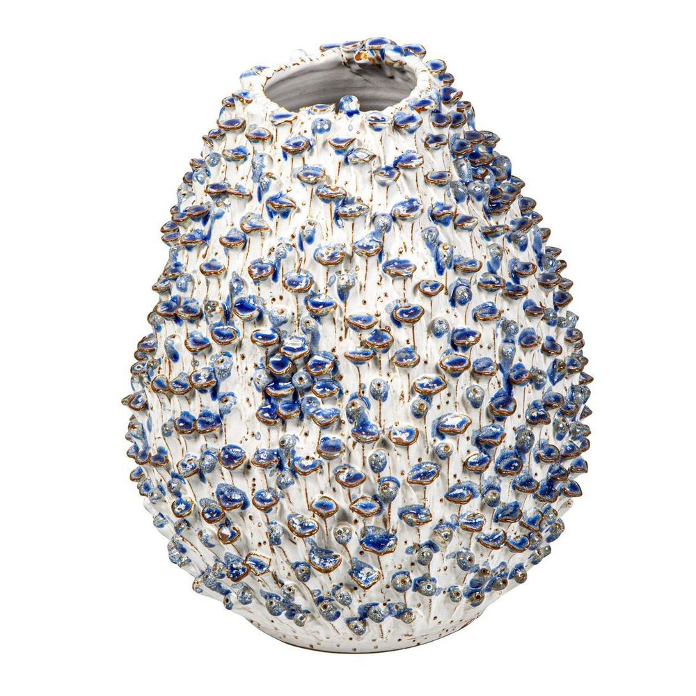Egg Vase With Flower Medium White And Blue