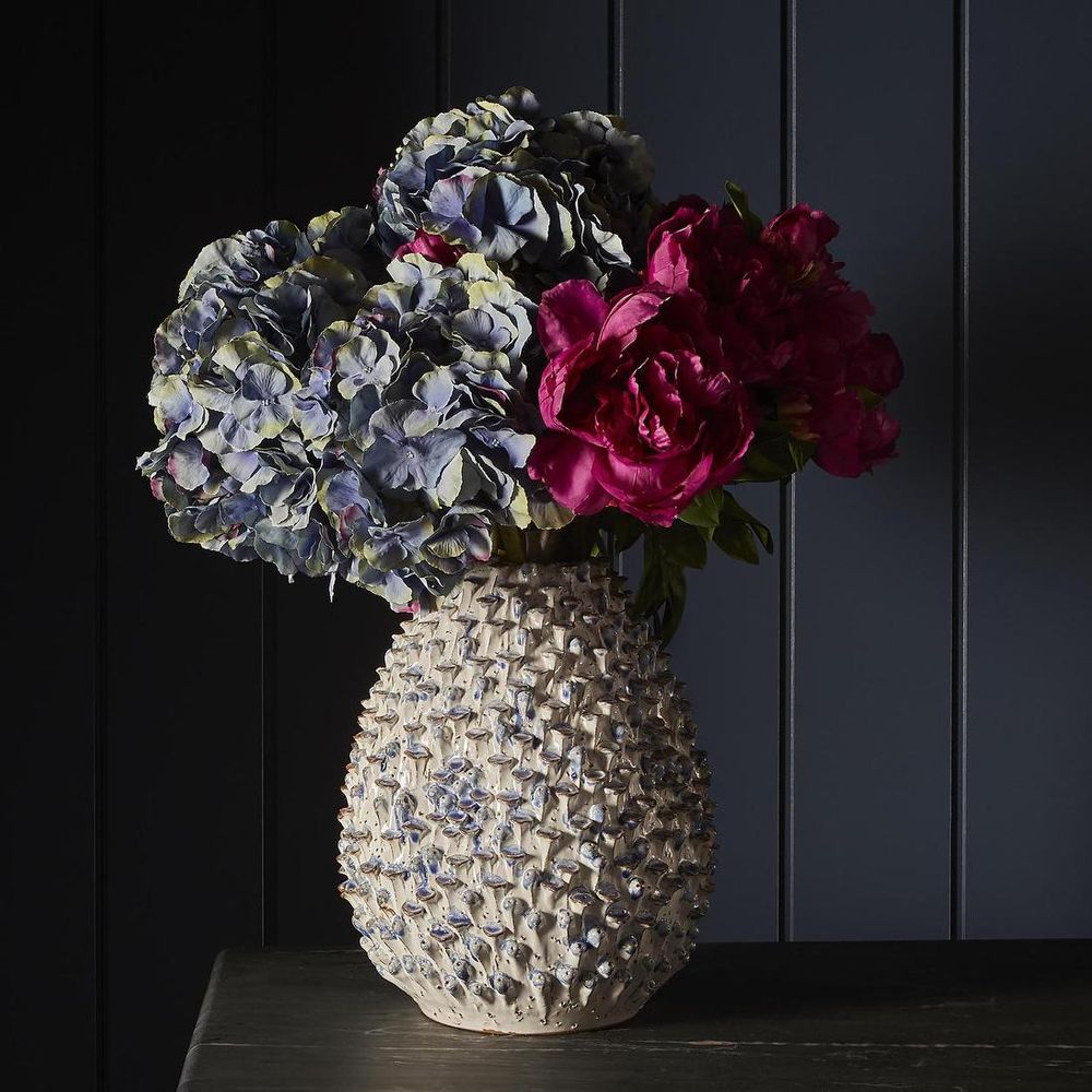 Egg Vase With Flower Medium White And Blue