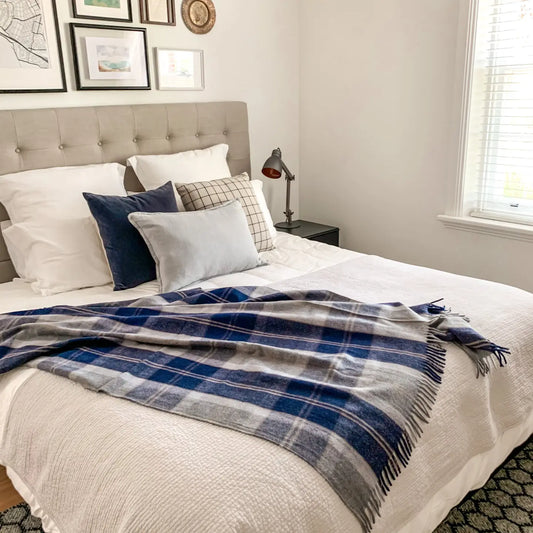 Recycled Wool Scottish Tartan Blanket - Bannockbane Silver