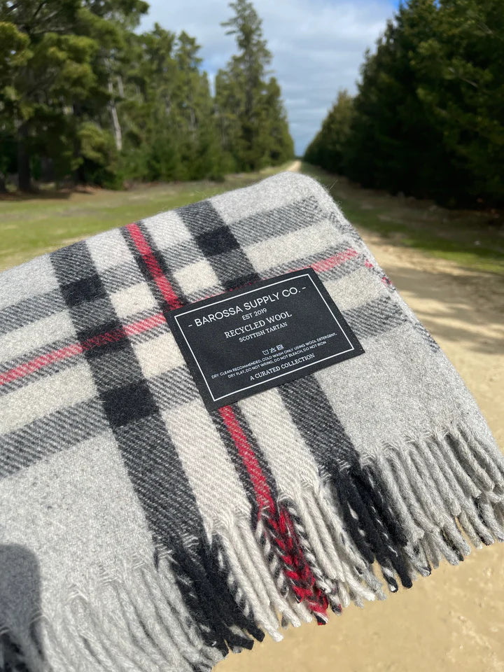 トムソン グレー - リサイクルウール - スコットランド タータン ブランケット