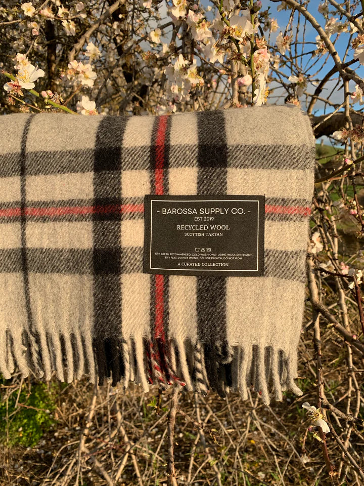 トムソン グレー - リサイクルウール - スコットランド タータン ブランケット